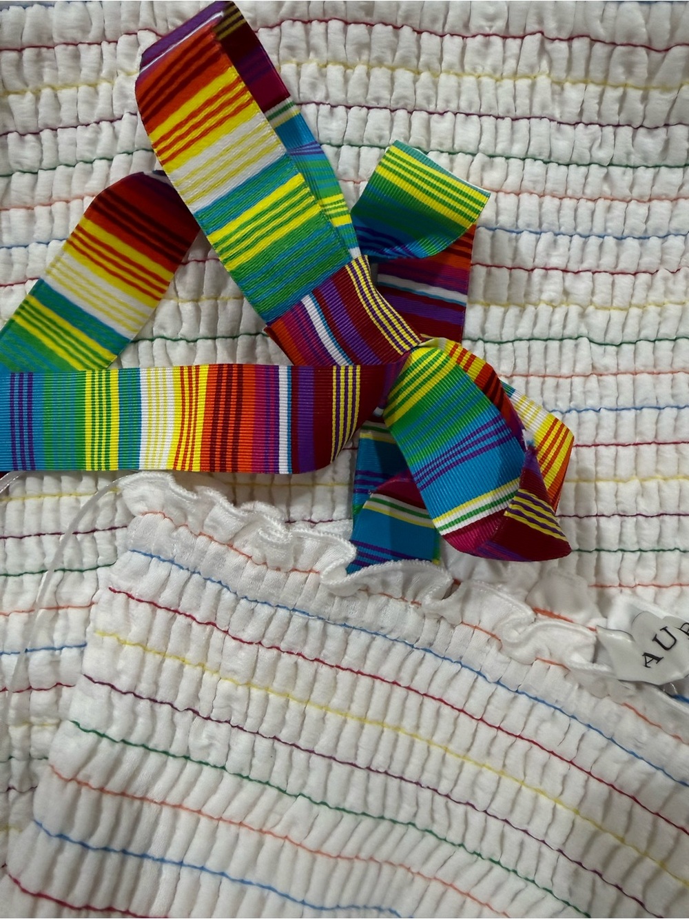 Aura White Smocked Dress with Rainbow Tie Straps from Red Dress Small - Picture 4 of 6